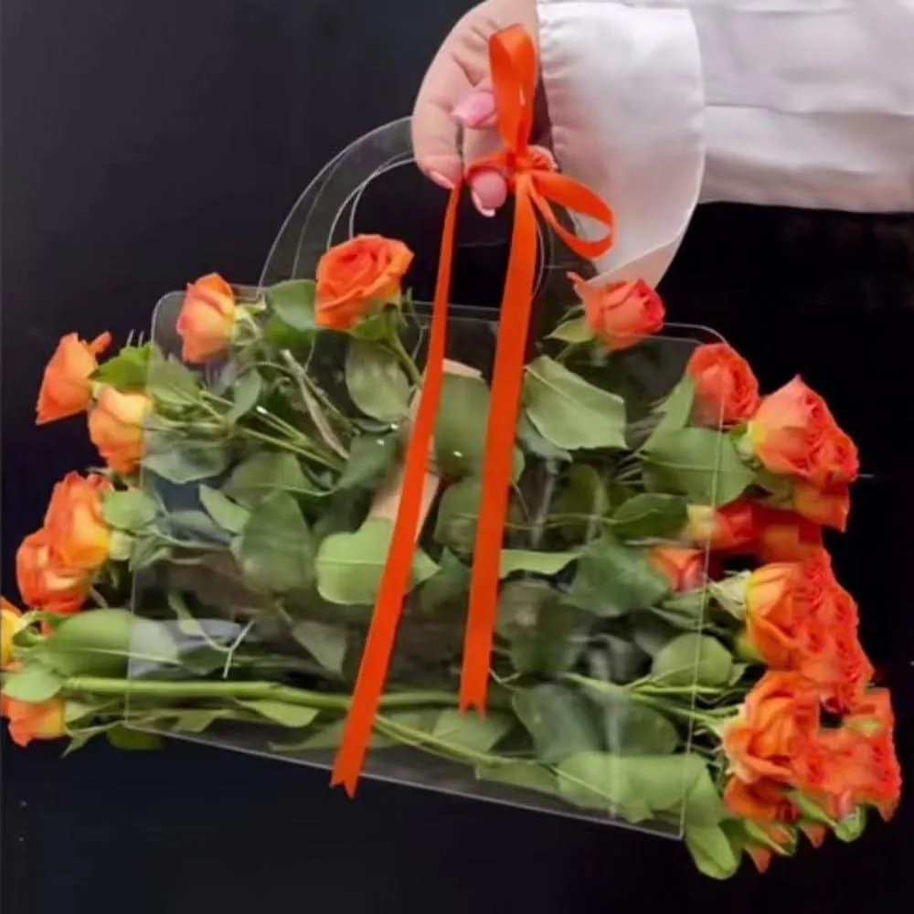 Transparent Flower Handbags PET Floral Display 10PCS