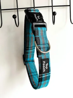 Turquoise Tartan Dog Collar