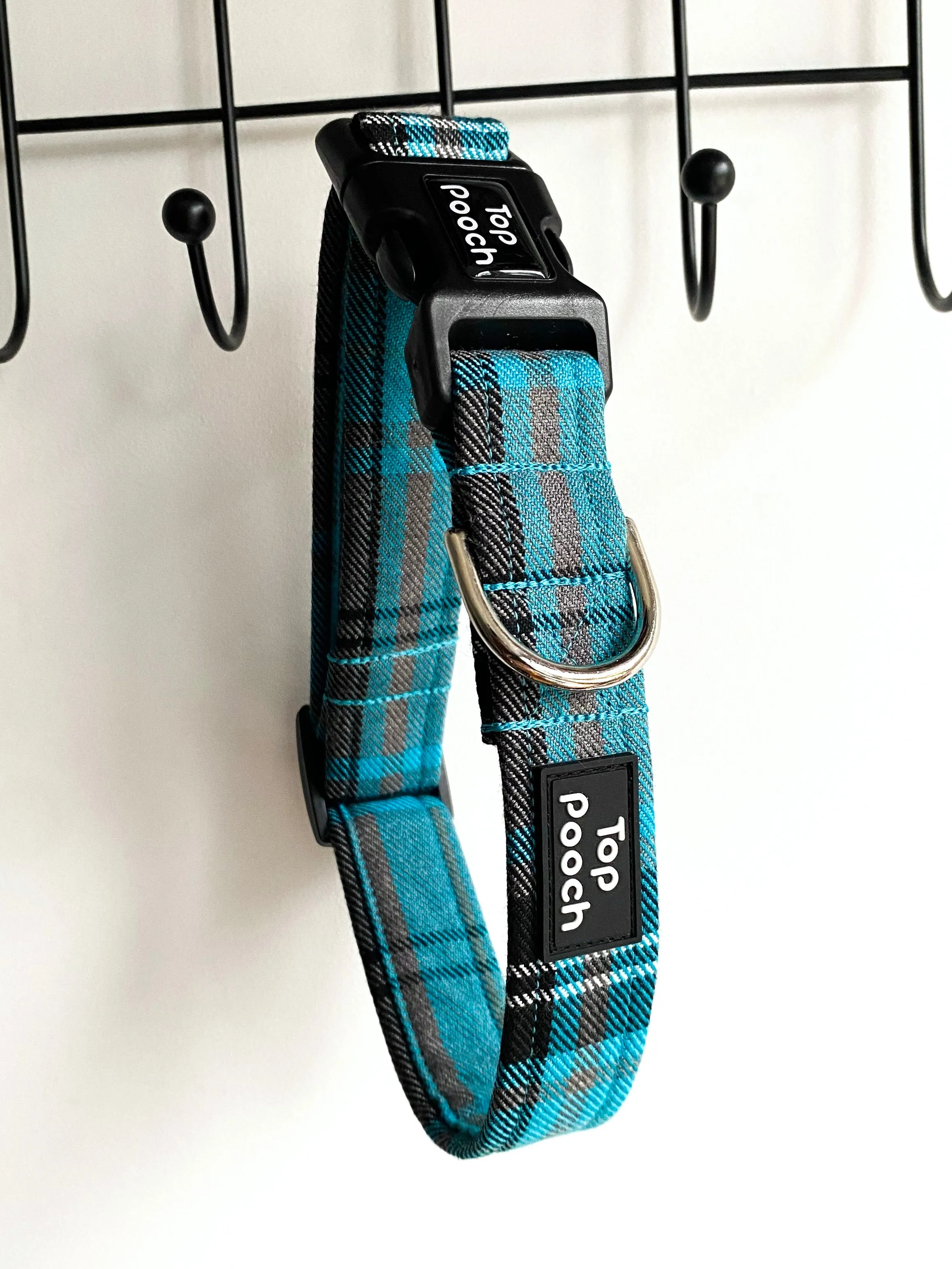Turquoise Tartan Dog Collar