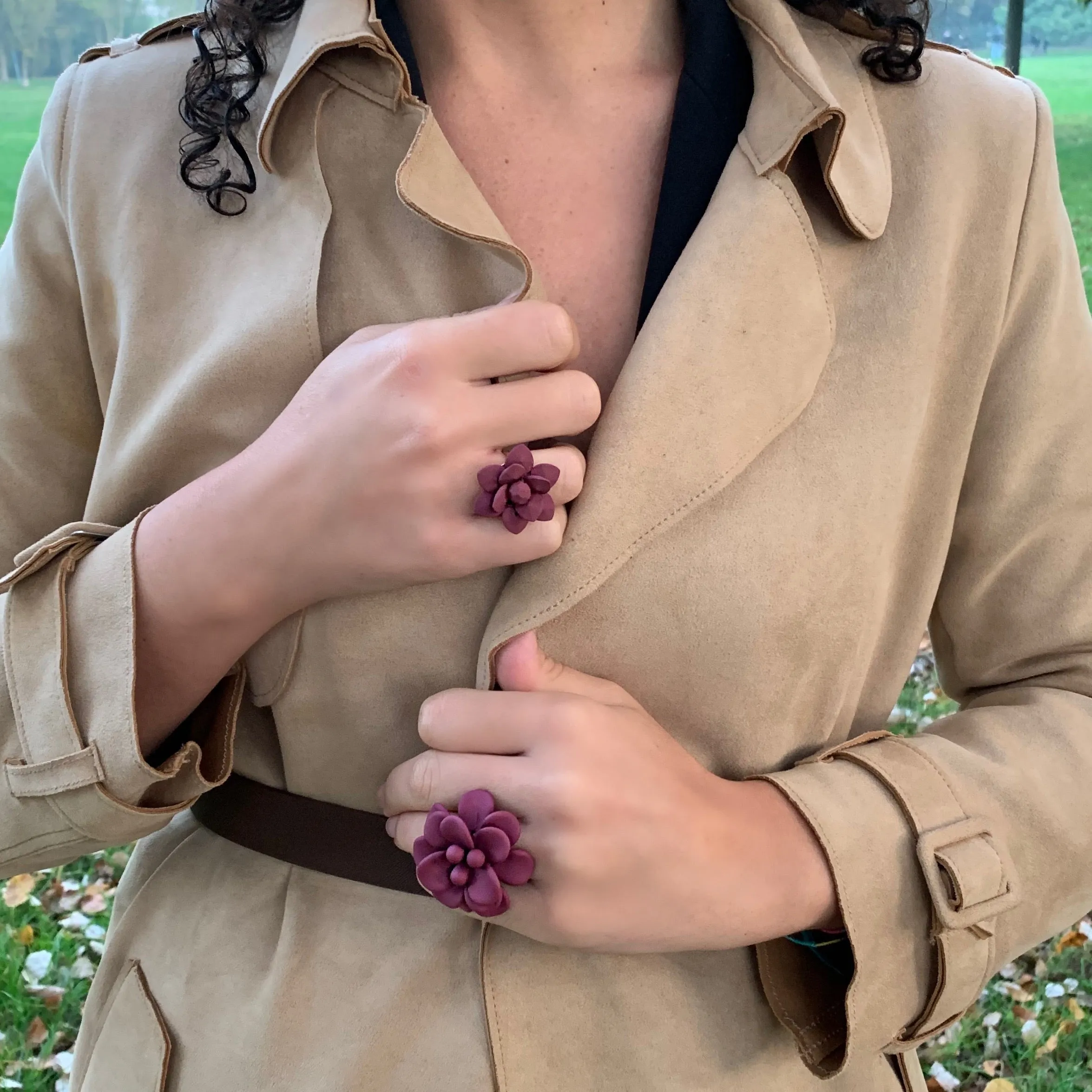 Tuscany Grape Purple Hibiscus Silk Effect Adjustable Ring