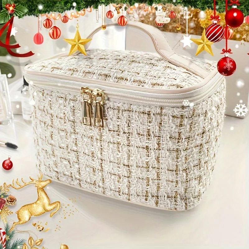Tweed Cosmetic Zipper Bag Makeup Organizer Toiletry Wash Bag