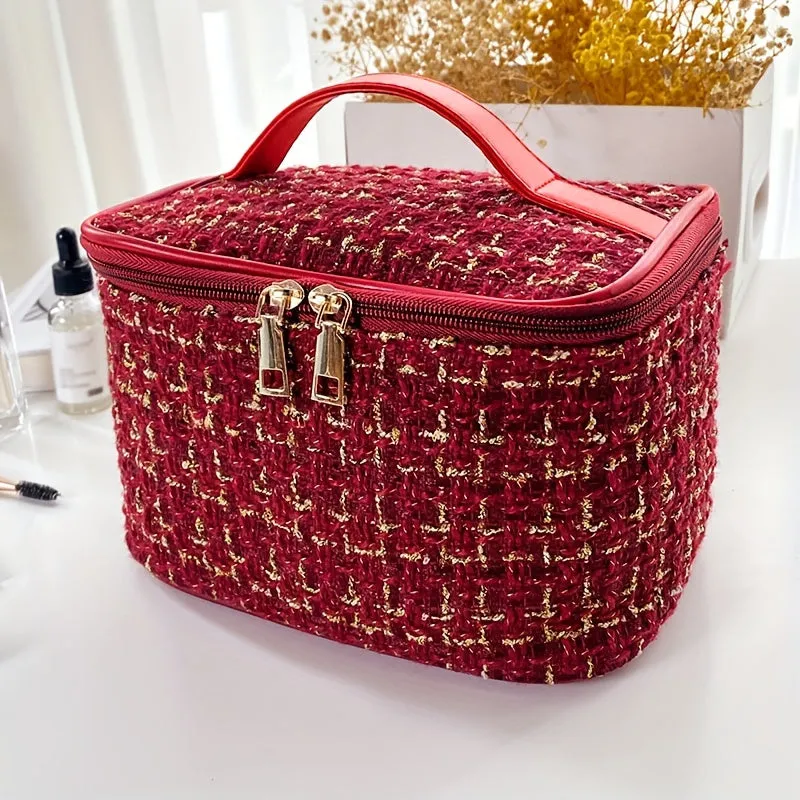 Tweed Cosmetic Zipper Bag Makeup Organizer Toiletry Wash Bag