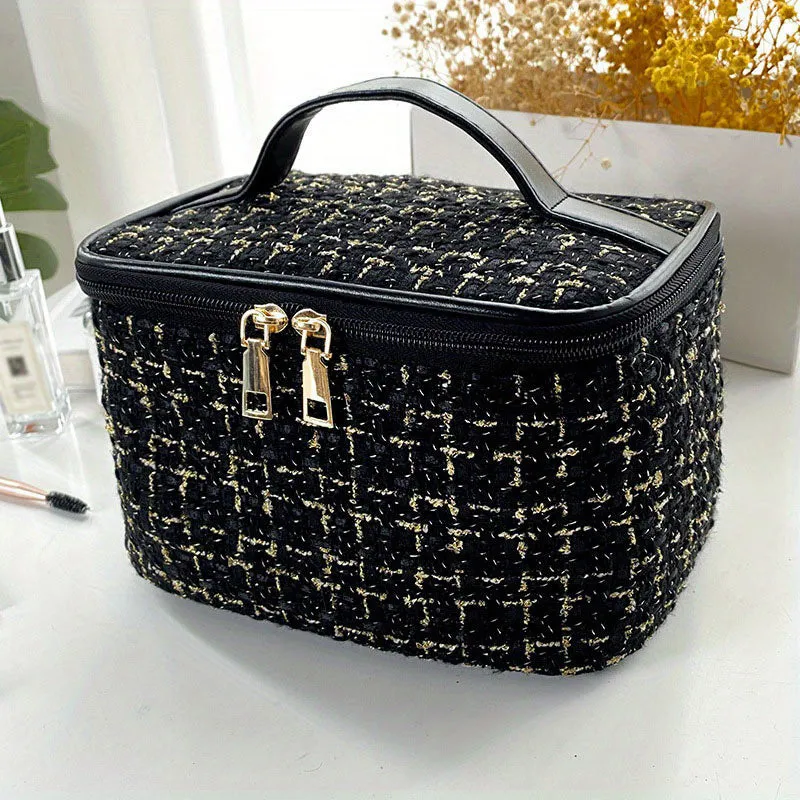 Tweed Cosmetic Zipper Bag Makeup Organizer Toiletry Wash Bag