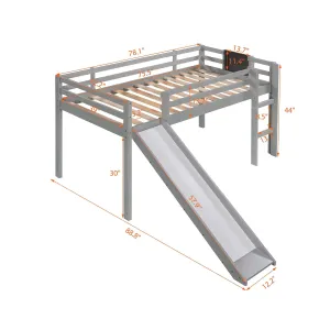 Twin Size Loft Bed Wood with Convertible Ladder and Slide Solid Kids