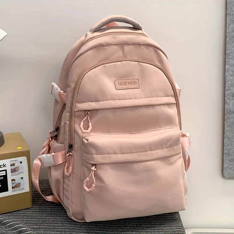 Unisex Daily Backpack Durable Nylon Solid Zipper Closure Travel Daypack