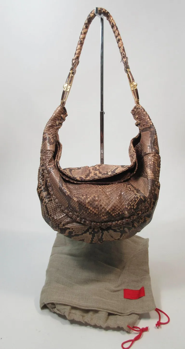 VALENTINO Snakeskin Hobo with Gold Hardware and Wood Accents