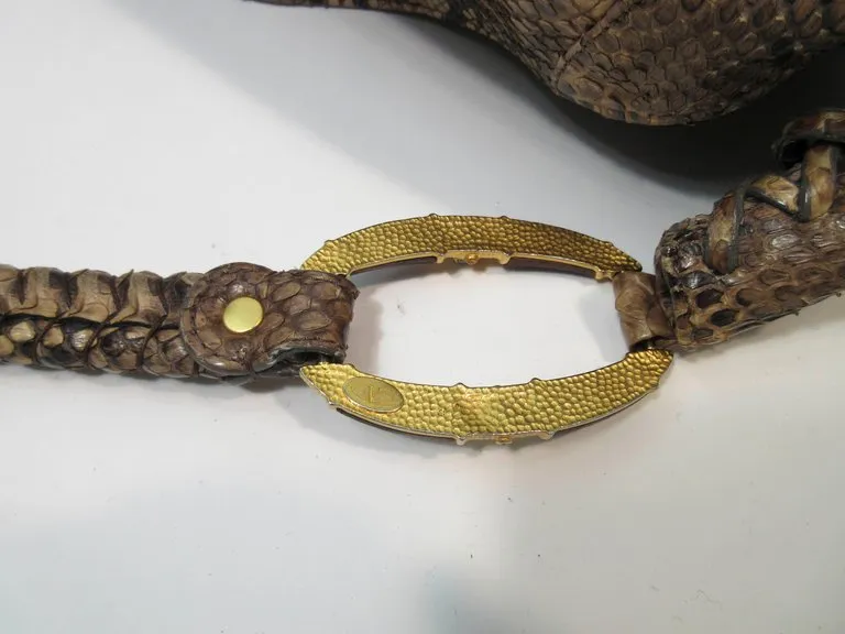 VALENTINO Snakeskin Hobo with Gold Hardware and Wood Accents