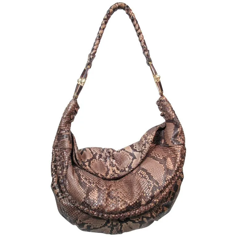 VALENTINO Snakeskin Hobo with Gold Hardware and Wood Accents