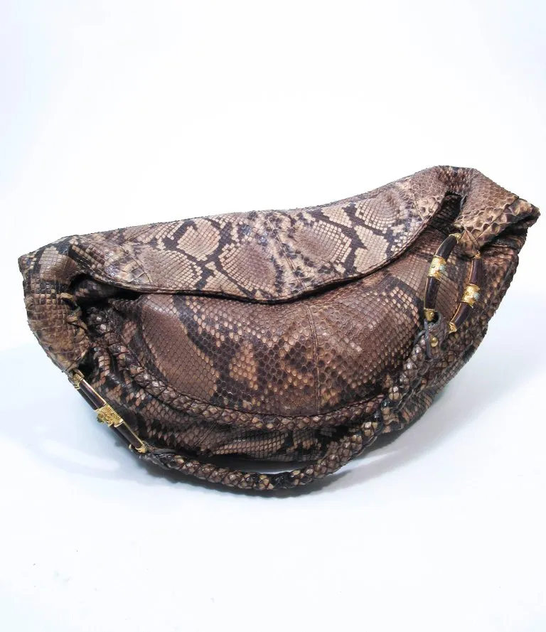 VALENTINO Snakeskin Hobo with Gold Hardware and Wood Accents