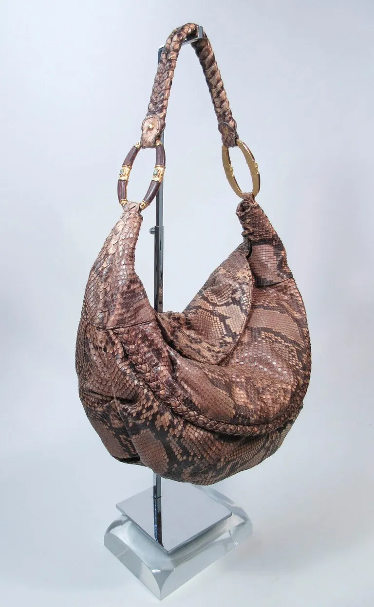 VALENTINO Snakeskin Hobo with Gold Hardware and Wood Accents
