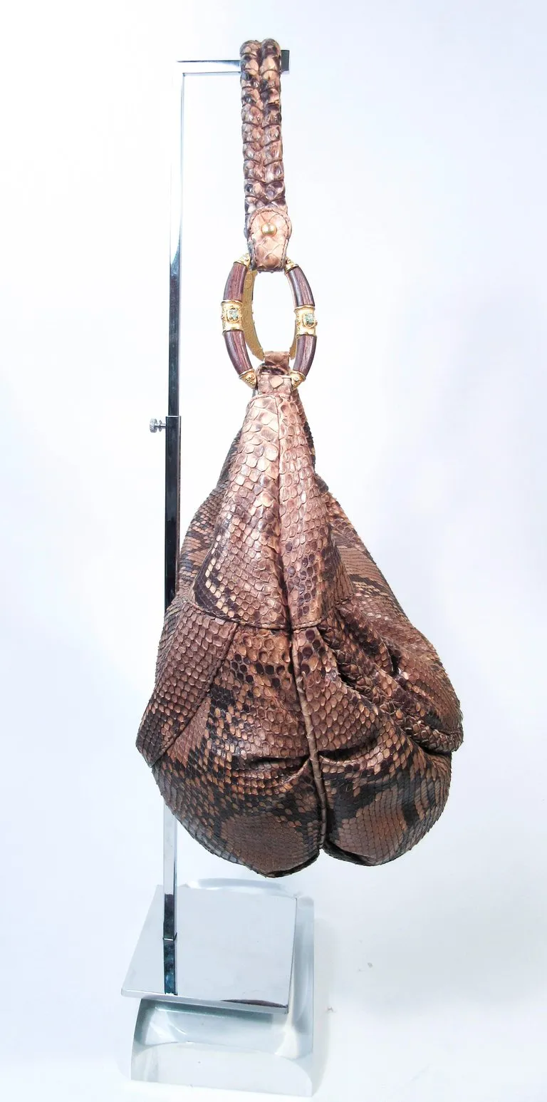 VALENTINO Snakeskin Hobo with Gold Hardware and Wood Accents