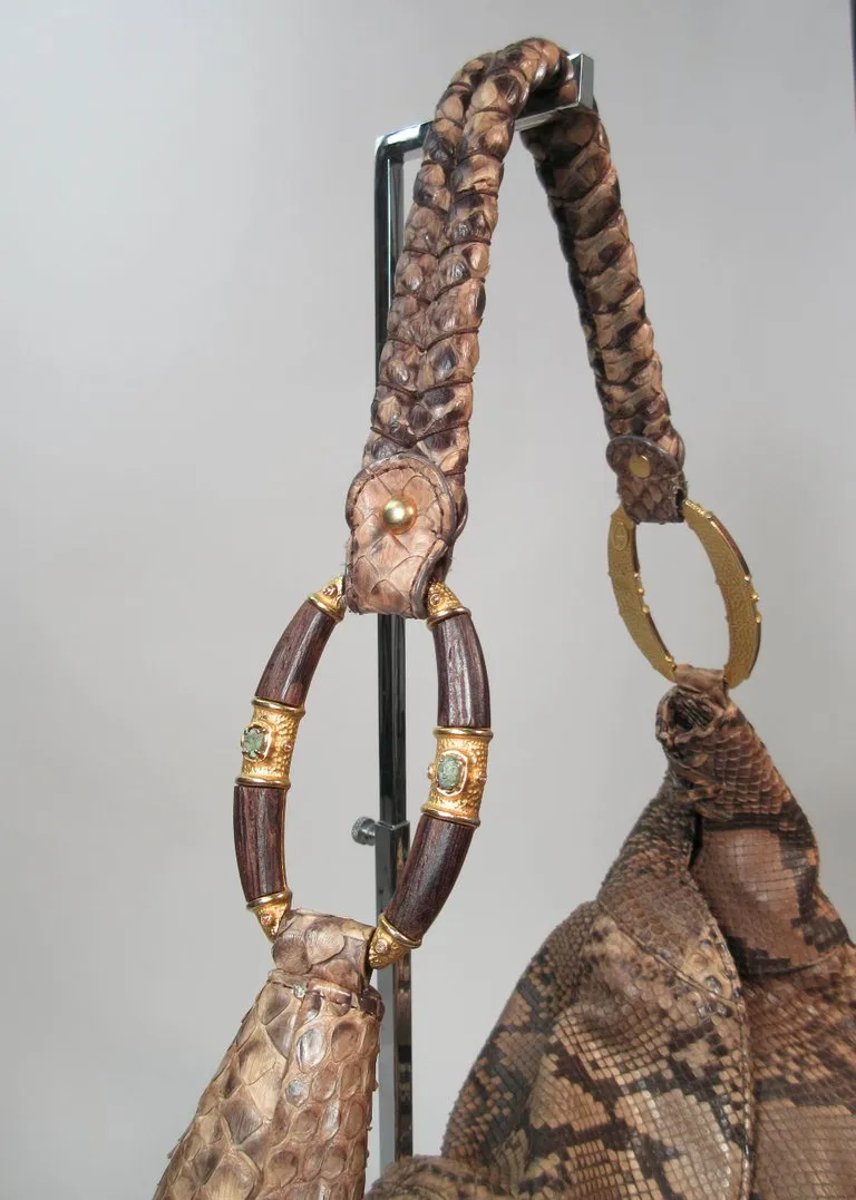 VALENTINO Snakeskin Hobo with Gold Hardware and Wood Accents