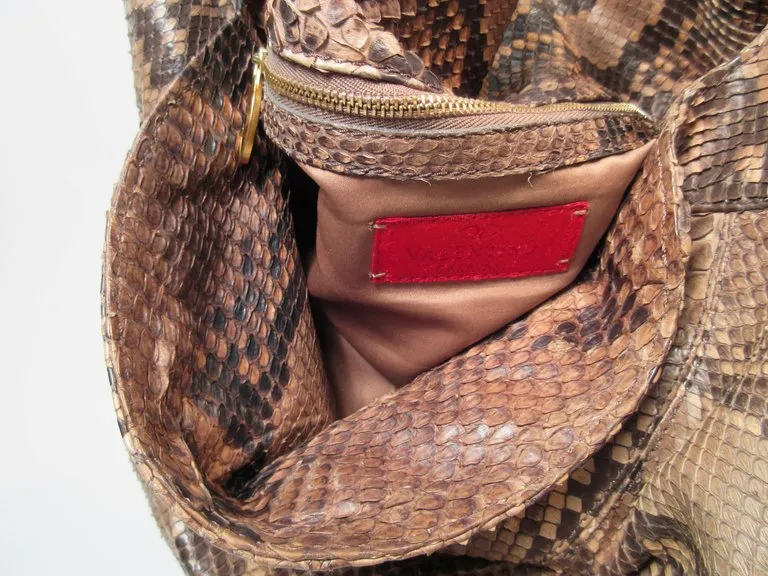 VALENTINO Snakeskin Hobo with Gold Hardware and Wood Accents