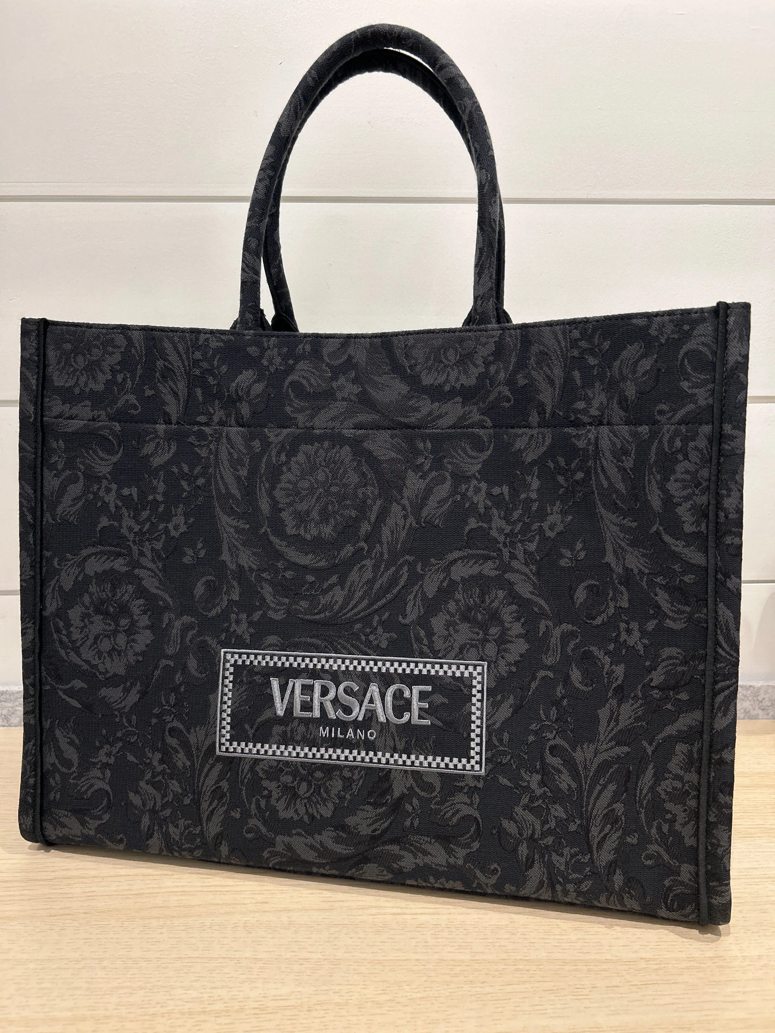 Versace Bag, Black Barocco Athena Large Tote Bag