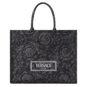 Versace Bag, Black Barocco Athena Large Tote Bag