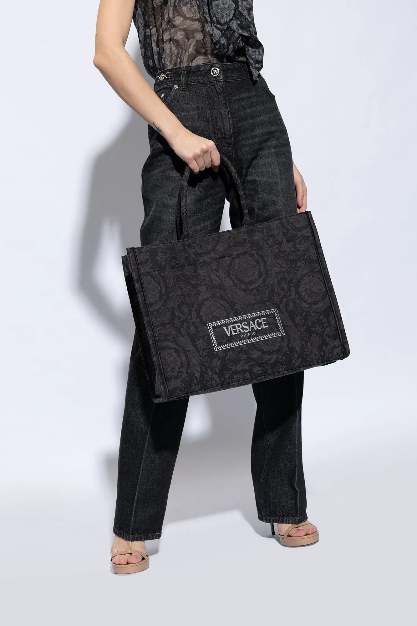 Versace Bag, Black Barocco Athena Large Tote Bag