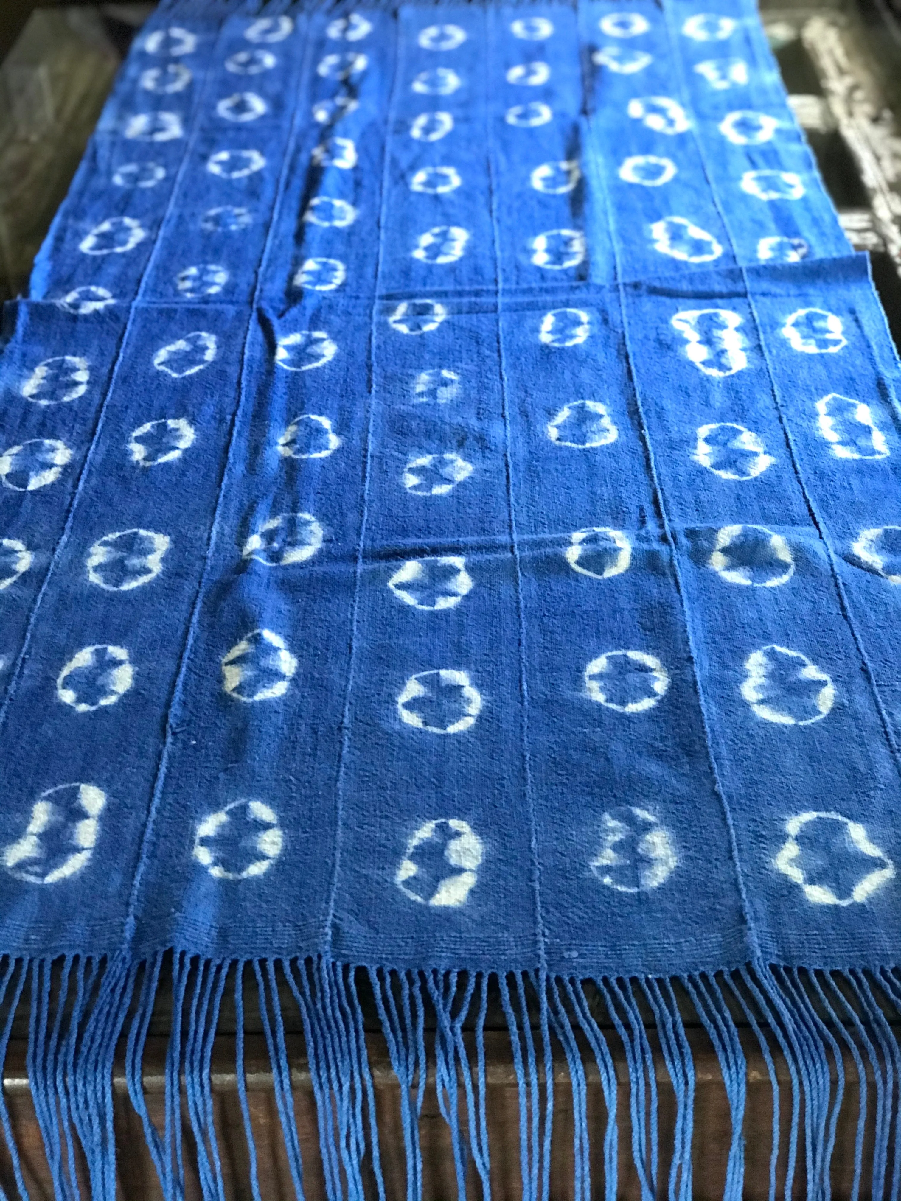 Vintage African Azure Shibori Tie Dyed Mudcloth | Runner