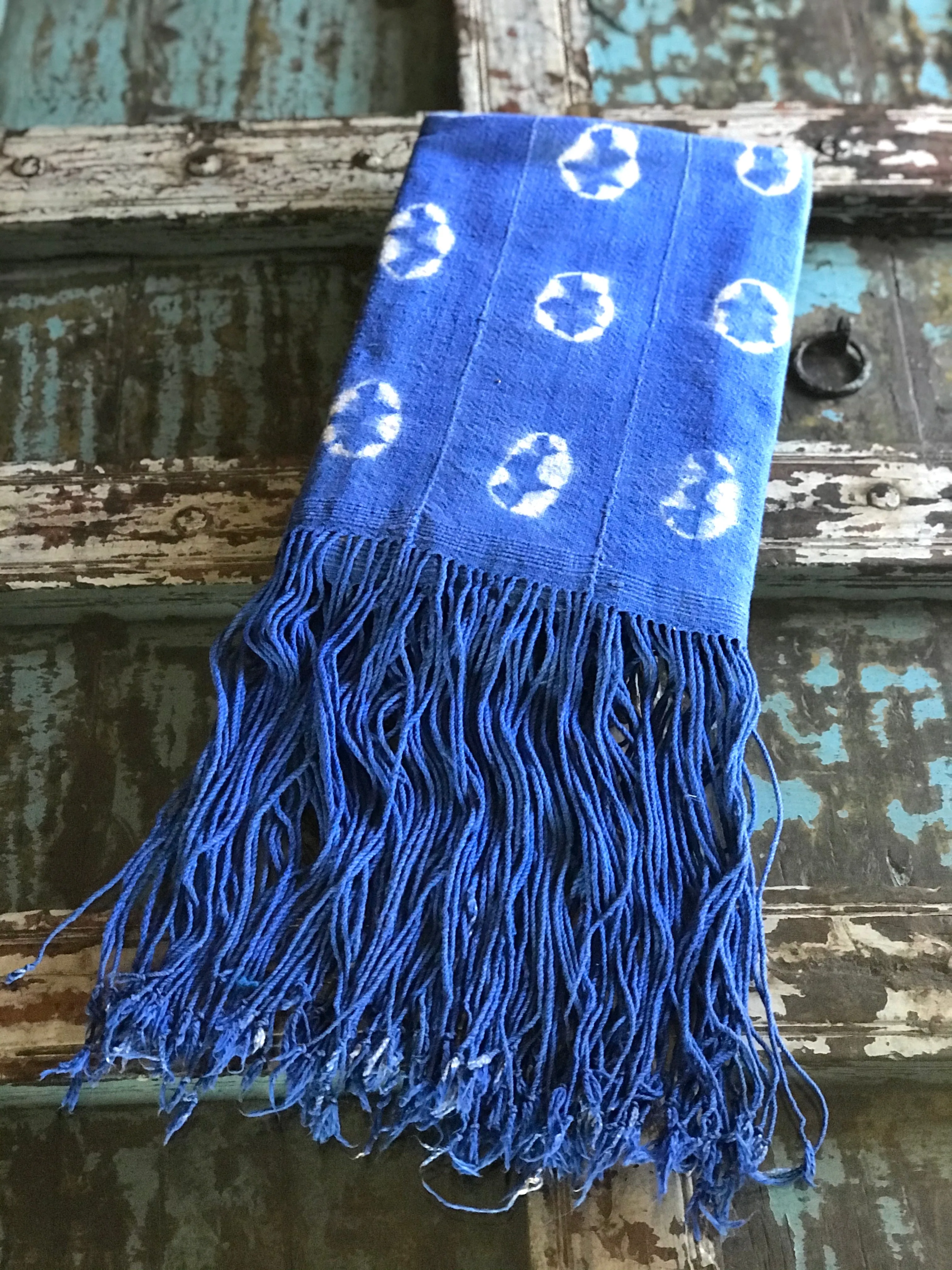 Vintage African Azure Shibori Tie Dyed Mudcloth | Runner