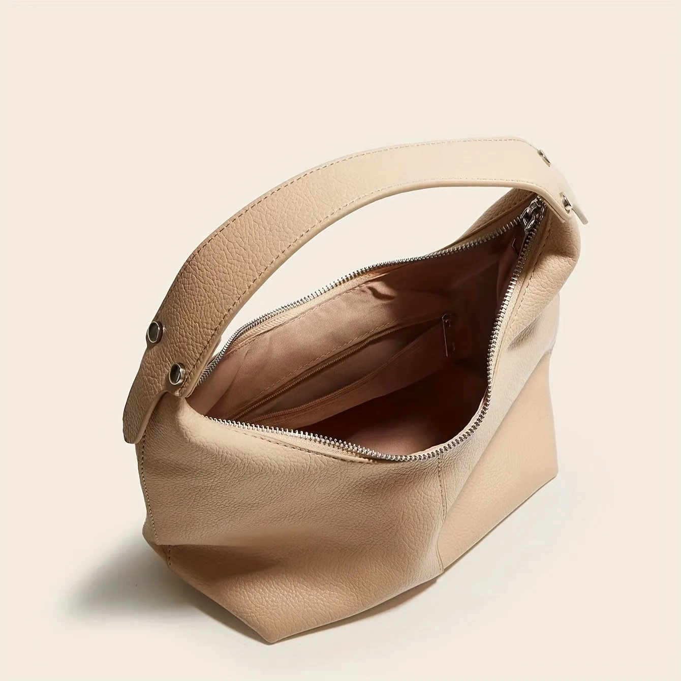 Vintage Crescent Shoulder Bag Faux Leather Zip Closure