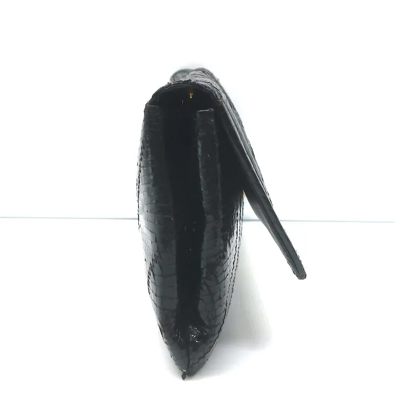 Vintage Susan Gail Snakeskin Clutch Black Small Chain Strap Shoulder Bag