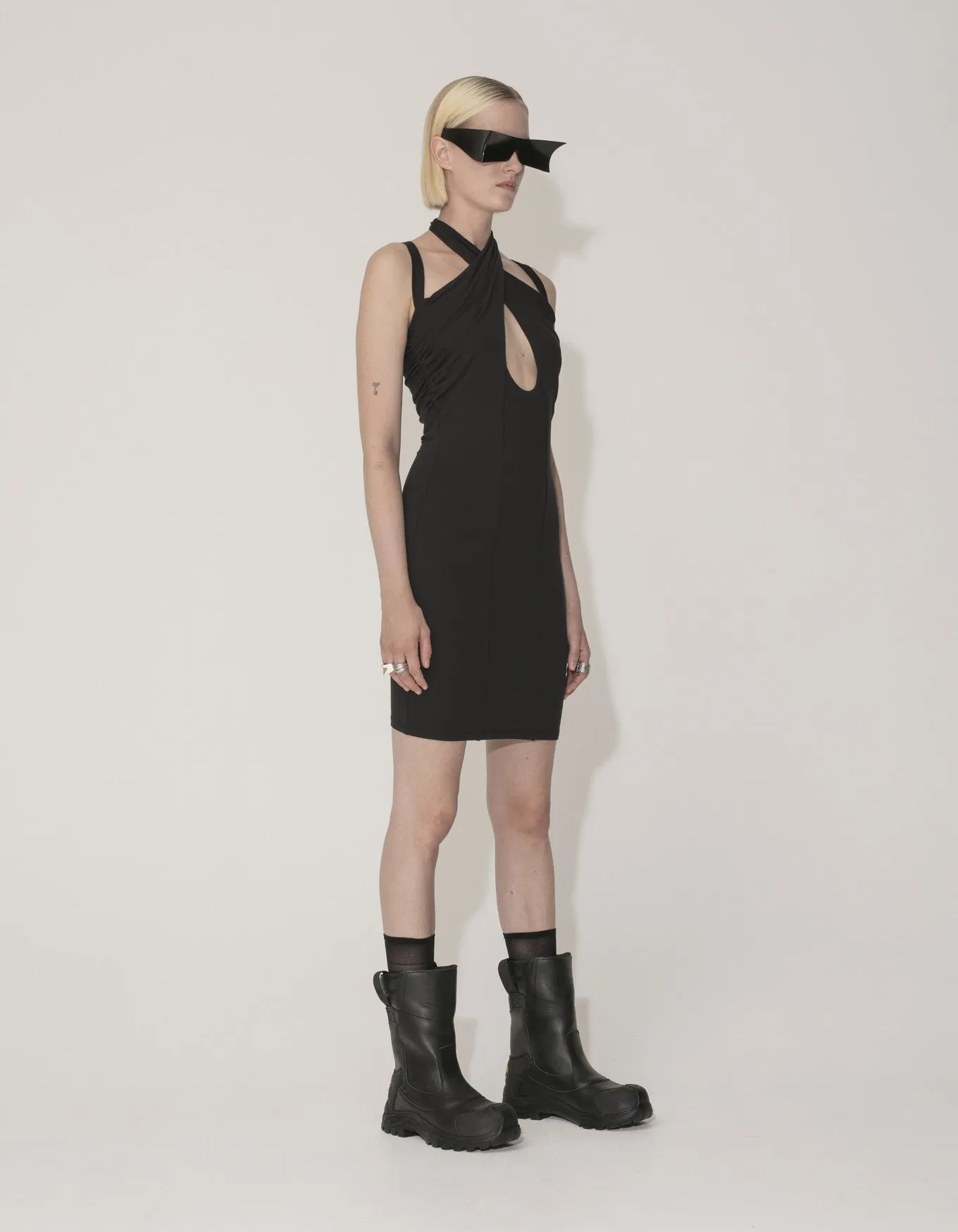 Viscose Jersey Stretch Mini Drape Dress | Black
