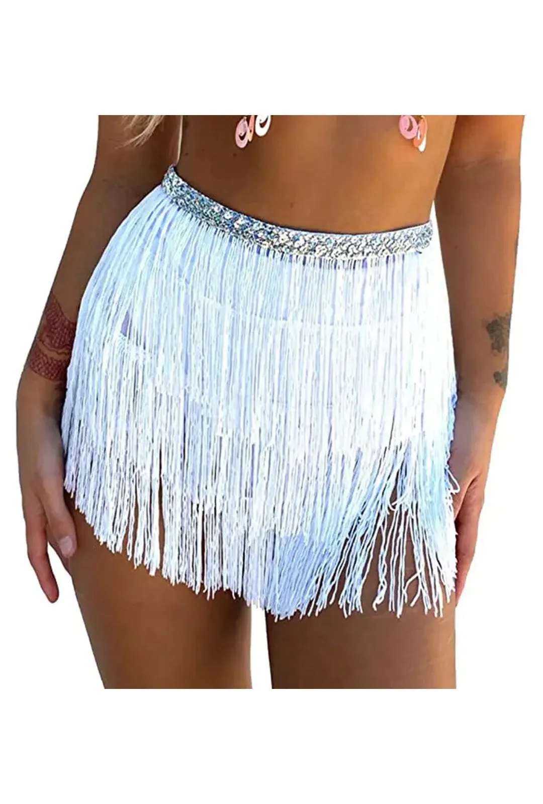 White Fringe Wrap Skirt