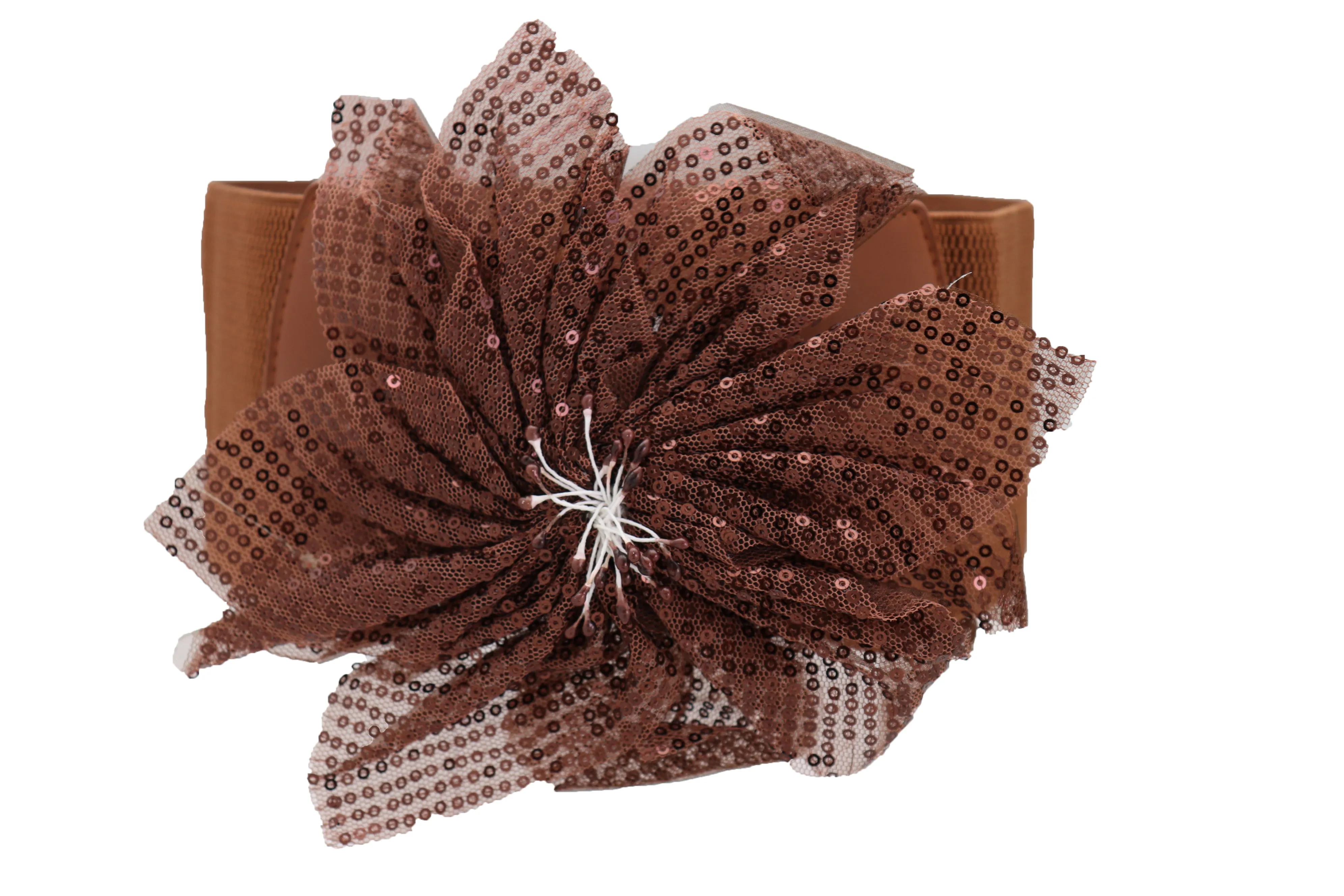 Wide Corset Belt Stretch Brown Wide Flower Lace Fabric Hip High Waist Fit Size S M