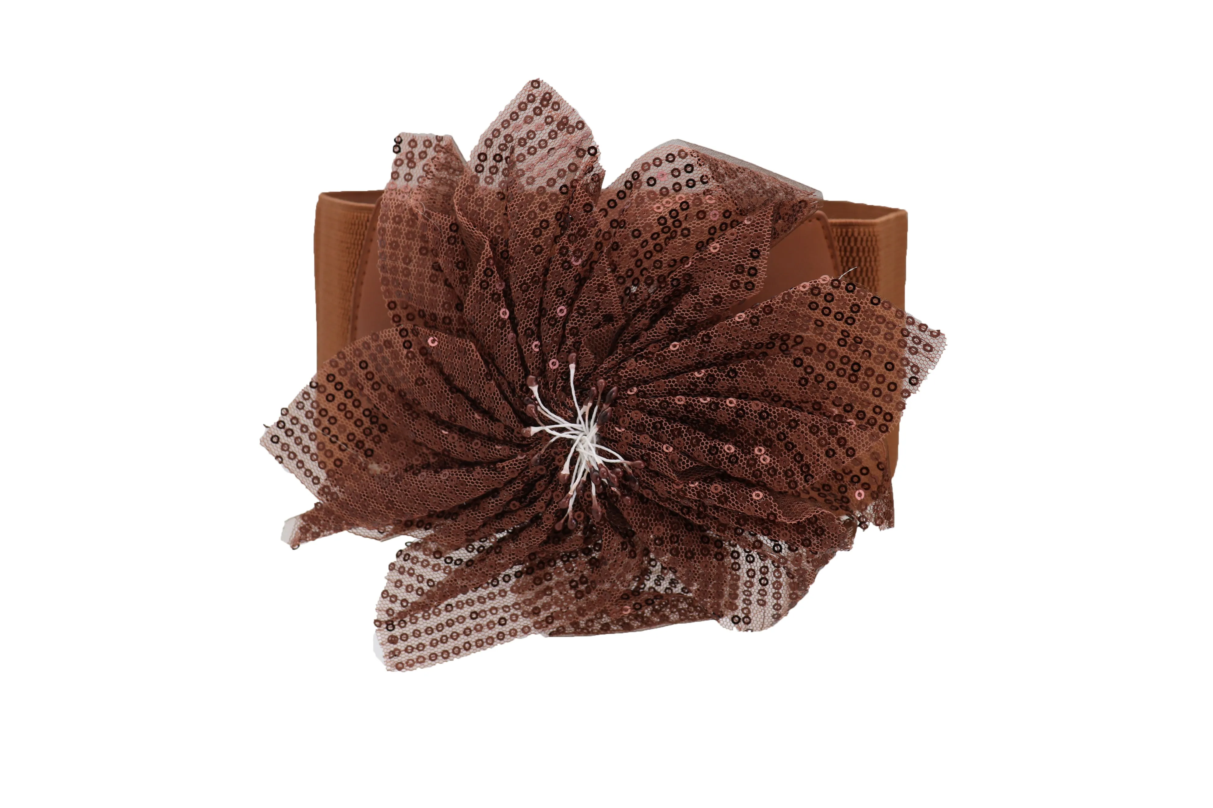 Wide Corset Belt Stretch Brown Wide Flower Lace Fabric Hip High Waist Fit Size S M