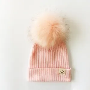 Winter Baby Boy Girl Artificial Pompom Knitted Hat
