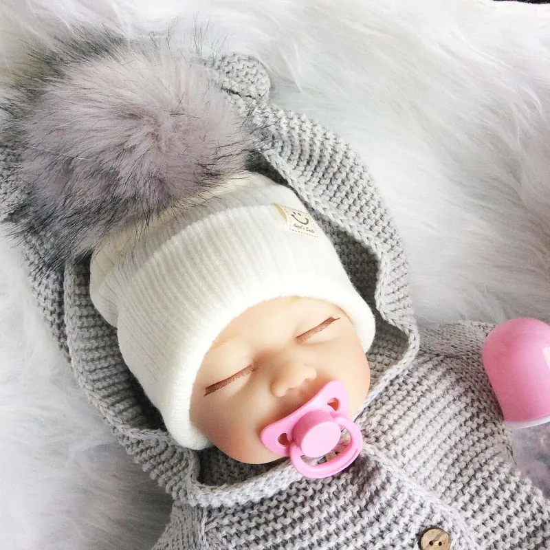 Winter Baby Boy Girl Artificial Pompom Knitted Hat