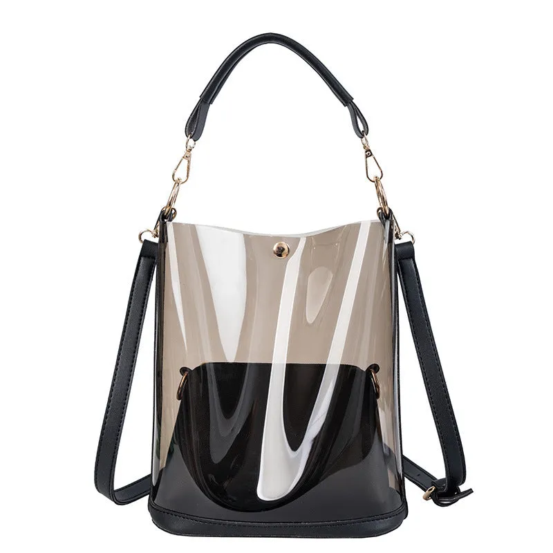 Women 2-in-1 Semi-Clear PU Jelly Handbags Shoulder Bag