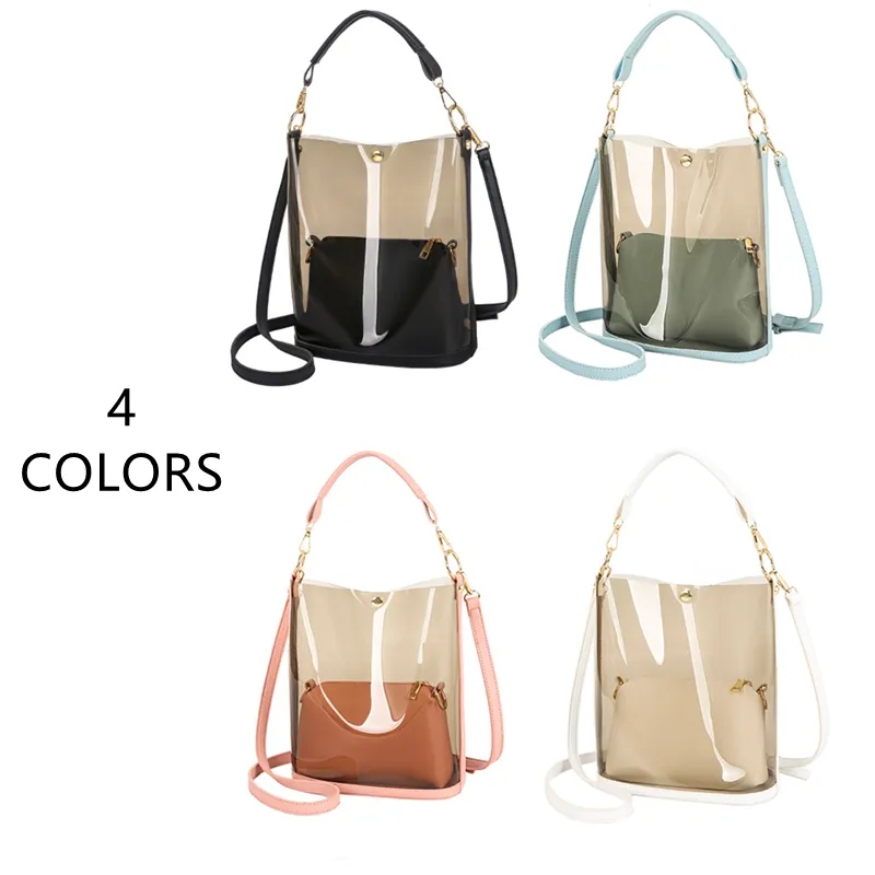 Women 2-in-1 Semi-Clear PU Jelly Handbags Shoulder Bag