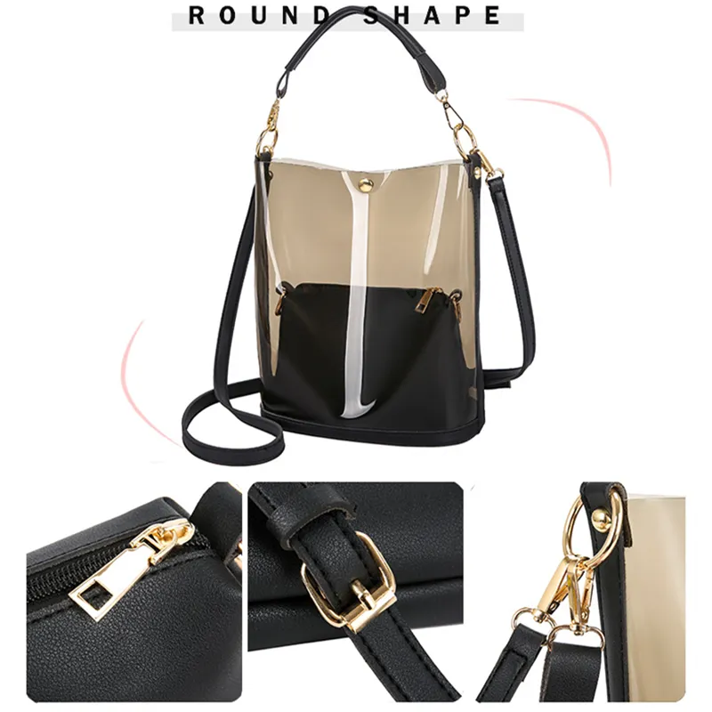 Women 2-in-1 Semi-Clear PU Jelly Handbags Shoulder Bag