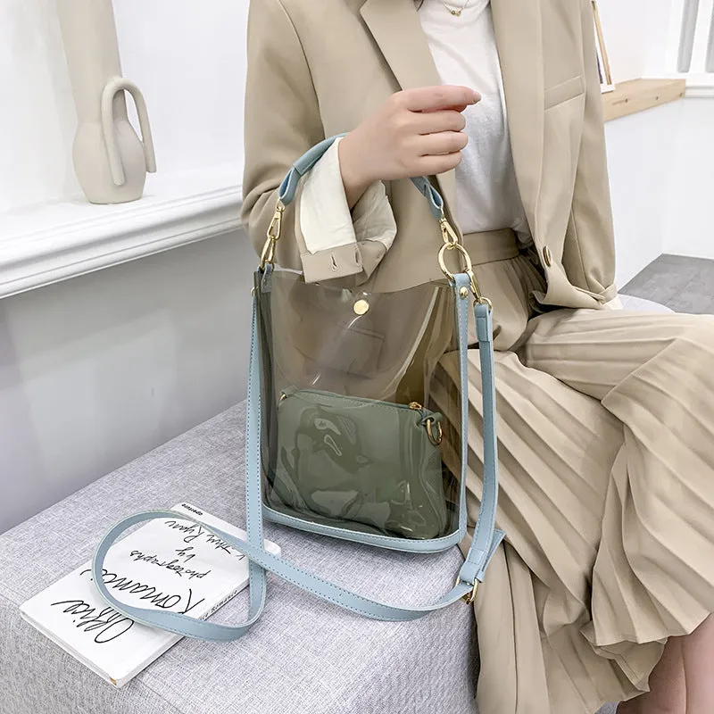Women 2-in-1 Semi-Clear PU Jelly Handbags Shoulder Bag