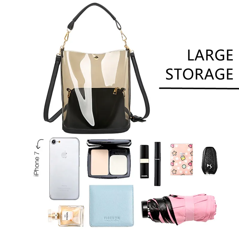 Women 2-in-1 Semi-Clear PU Jelly Handbags Shoulder Bag