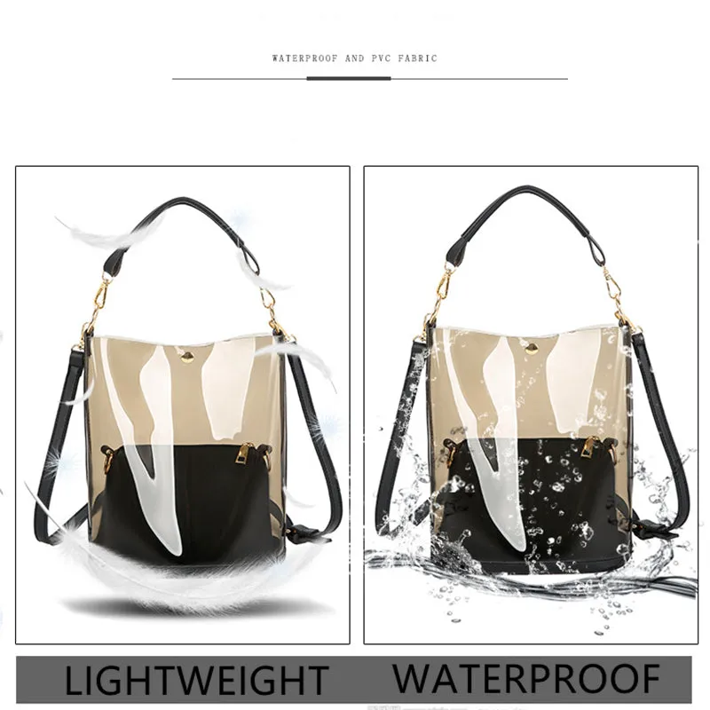 Women 2-in-1 Semi-Clear PU Jelly Handbags Shoulder Bag