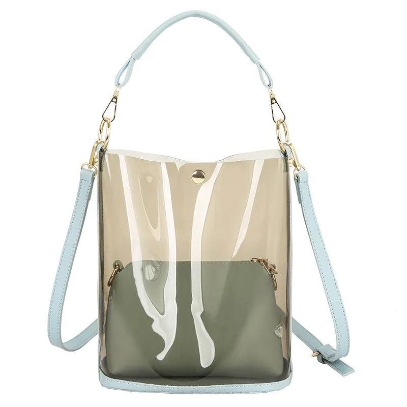 Women 2-in-1 Semi-Clear PU Jelly Handbags Shoulder Bag