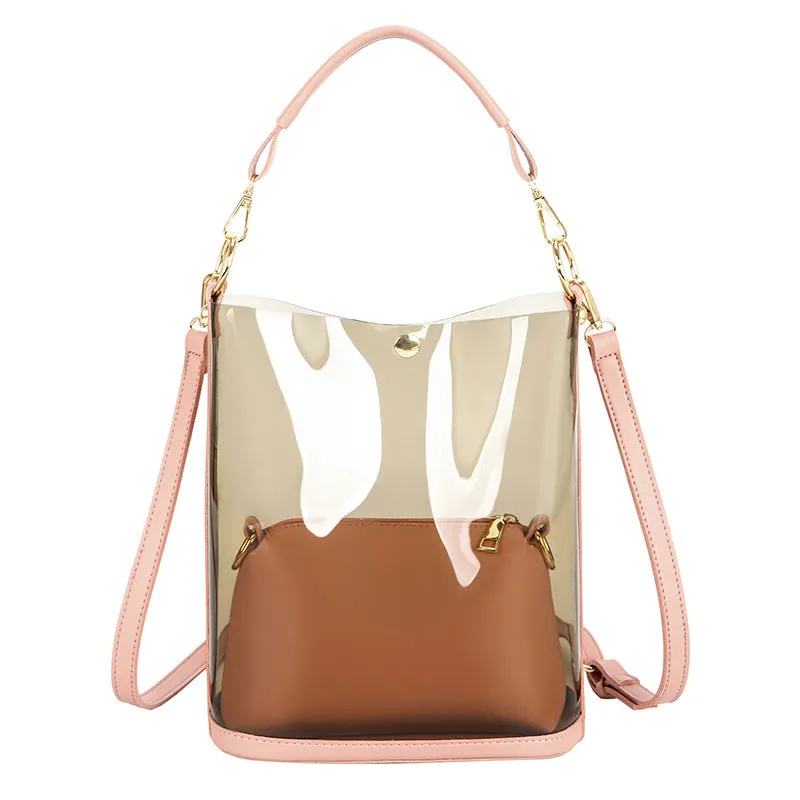 Women 2-in-1 Semi-Clear PU Jelly Handbags Shoulder Bag