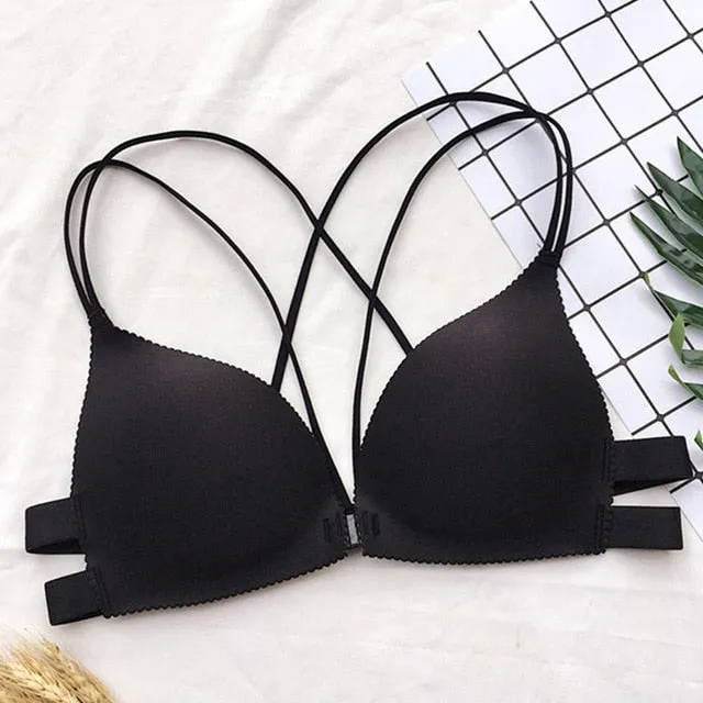 Women Back Beautify Ladies Front Closure Wire Free Fashion Bra Sexy Padded Lingerie Bralette Gather Push Up
