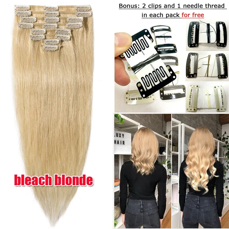 Women Easy Clip In Human Hair Extensions 8PCS Thick Real Hair Cabelo Humano Can Use 6 Months