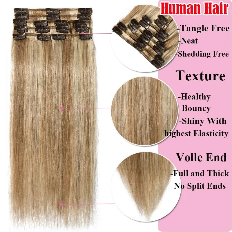 Women Easy Clip In Human Hair Extensions 8PCS Thick Real Hair Cabelo Humano Can Use 6 Months