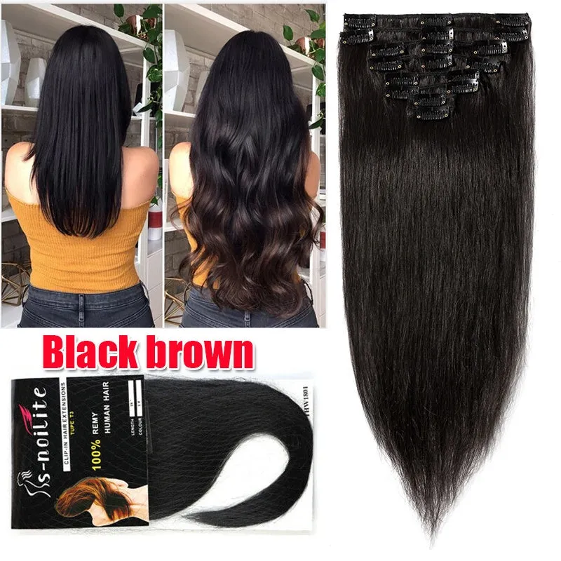 Women Easy Clip In Human Hair Extensions 8PCS Thick Real Hair Cabelo Humano Can Use 6 Months