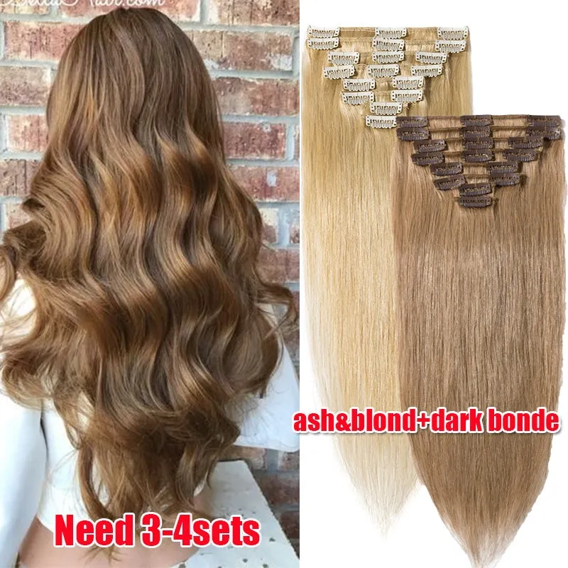 Women Easy Clip In Human Hair Extensions 8PCS Thick Real Hair Cabelo Humano Can Use 6 Months