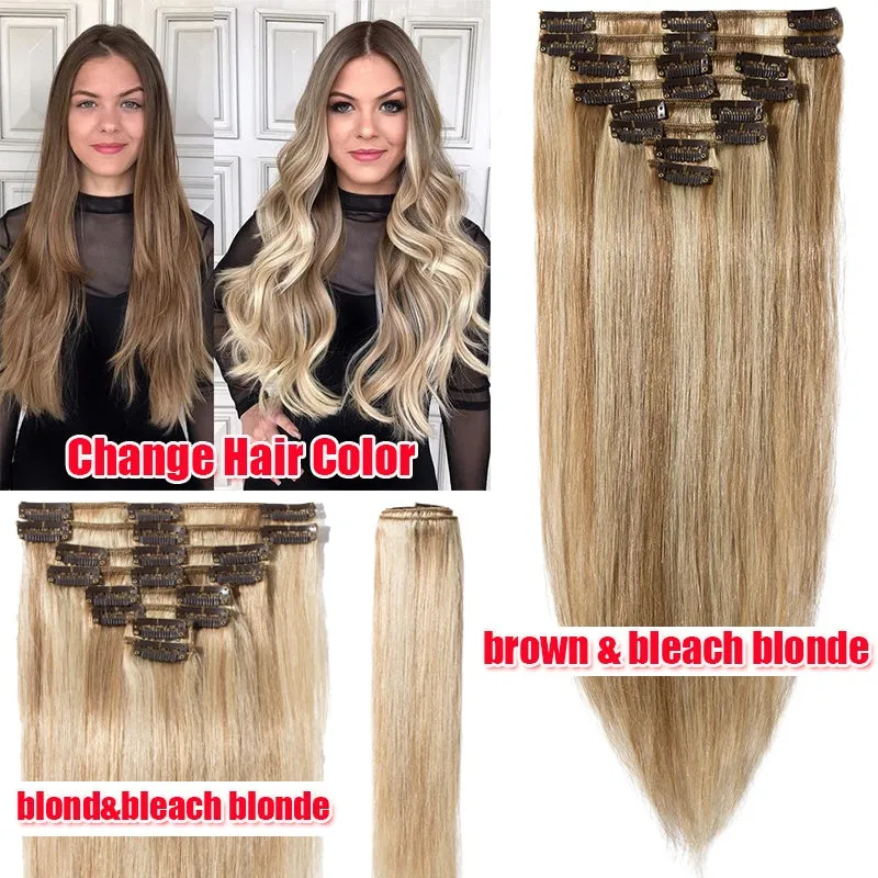 Women Easy Clip In Human Hair Extensions 8PCS Thick Real Hair Cabelo Humano Can Use 6 Months