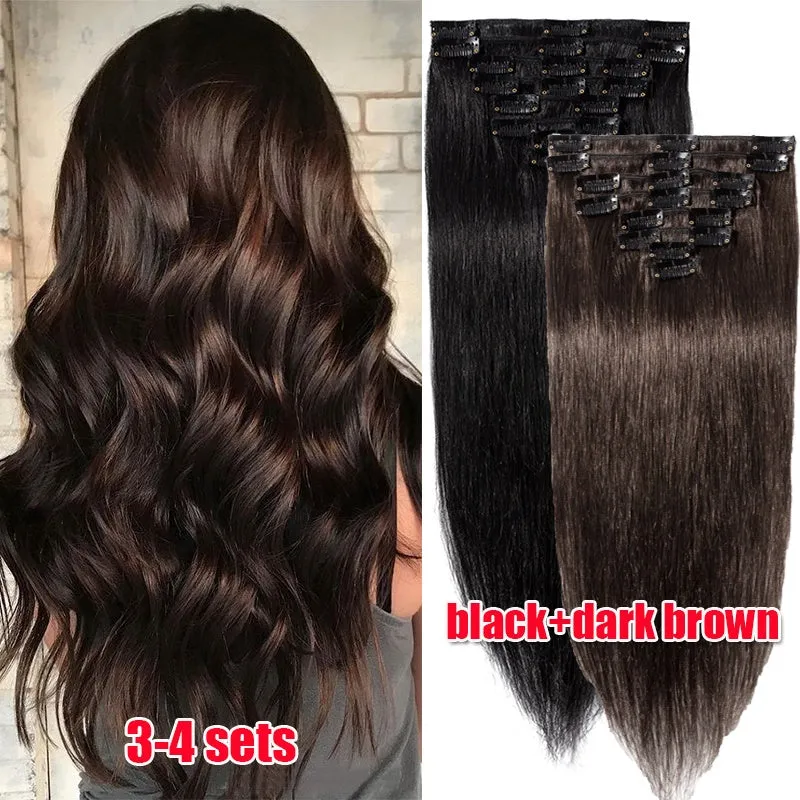 Women Easy Clip In Human Hair Extensions 8PCS Thick Real Hair Cabelo Humano Can Use 6 Months