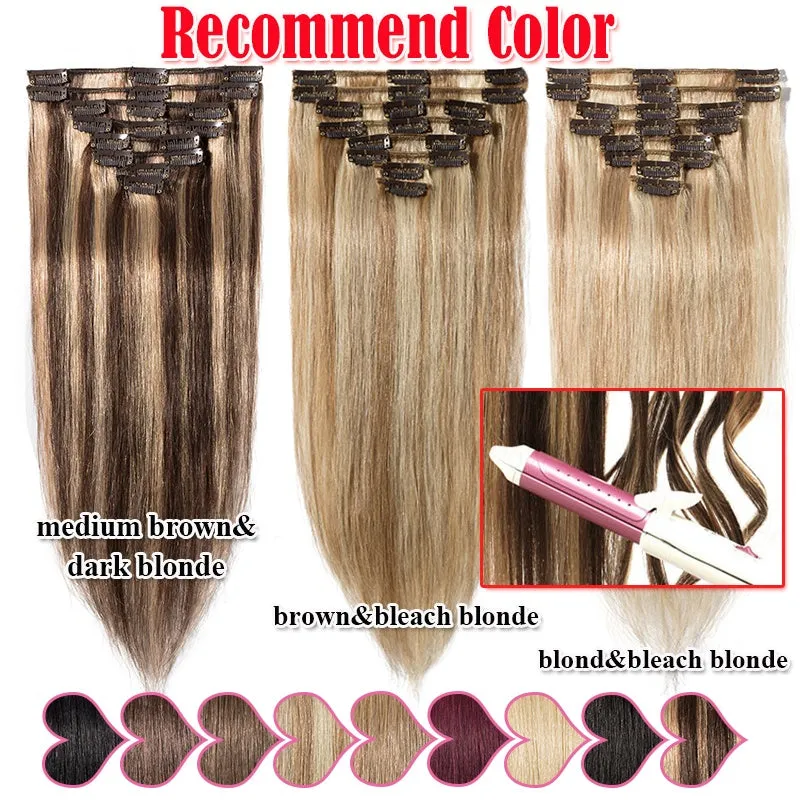 Women Easy Clip In Human Hair Extensions 8PCS Thick Real Hair Cabelo Humano Can Use 6 Months