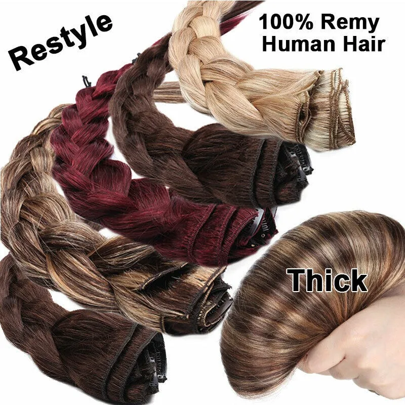 Women Easy Clip In Human Hair Extensions 8PCS Thick Real Hair Cabelo Humano Can Use 6 Months
