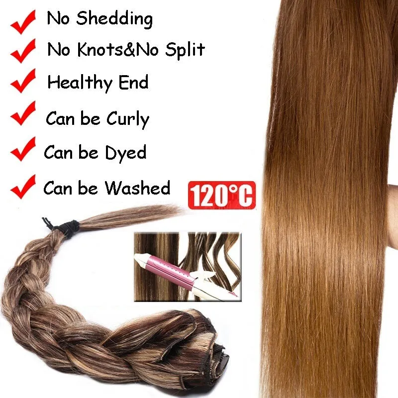 Women Easy Clip In Human Hair Extensions 8PCS Thick Real Hair Cabelo Humano Can Use 6 Months