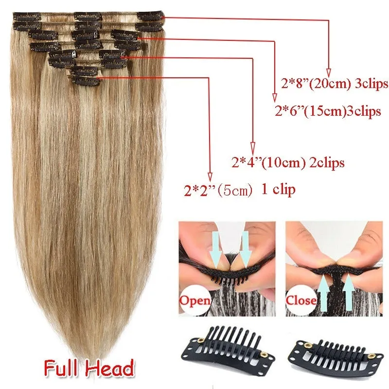 Women Easy Clip In Human Hair Extensions 8PCS Thick Real Hair Cabelo Humano Can Use 6 Months