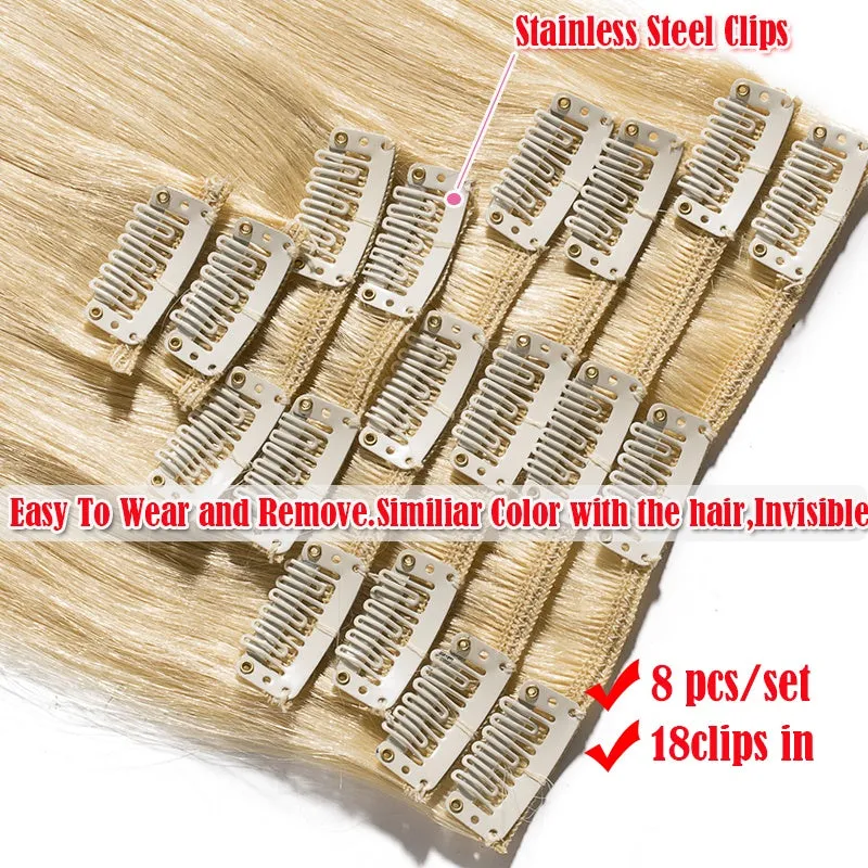 Women Easy Clip In Human Hair Extensions 8PCS Thick Real Hair Cabelo Humano Can Use 6 Months